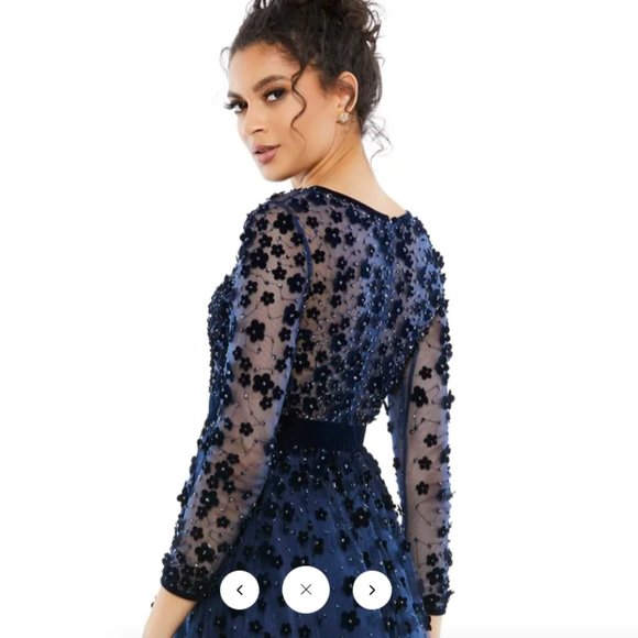MAC DUGGAL 67007 ELEGANT FLORAL COCKTAIL MIDNIGHT NAVY MIDI DRESS sz 8 - Picture 5 of 5